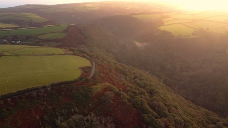 stunning aerial view of a coastal valley at sunset