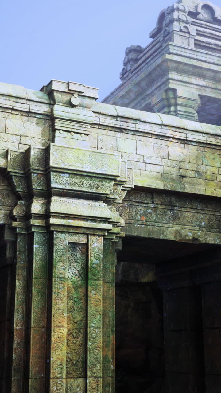 Ancient temple ruins surrounded by nature at dusk