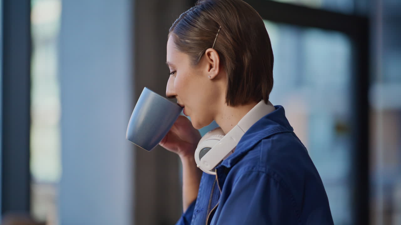 Colleagues enjoying coffee break sitting office closeup. Smiling man woman