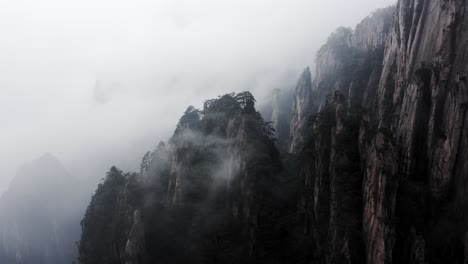 cloudy mountain panorama. beautiful aerial view of yellow mountain (huangshan) china