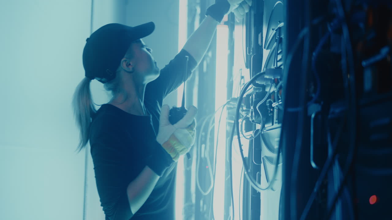 Technician Working on Lighting Equipment