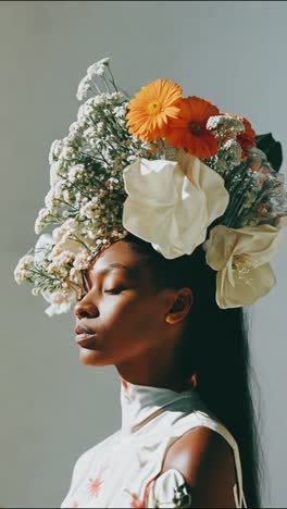 woman with floral headpiece