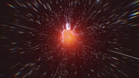 wormhole travel looped. high speed light speed digital tunnel flying through the galaxy of data transfer with colorful lights. glowing light streaks moving with high velocity stock video