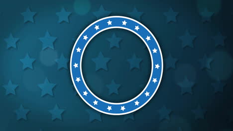 animation of white stars of american flag in blue ring over stars on blue background