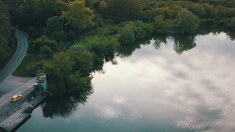 Shot of a drone over a lake