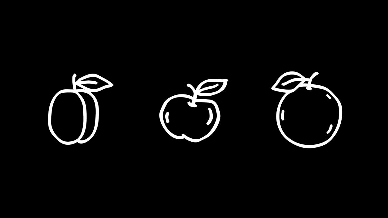 el contorno blanco naranja de la manzana de ciruela. animación cuadro por cuadro. canal alfa
