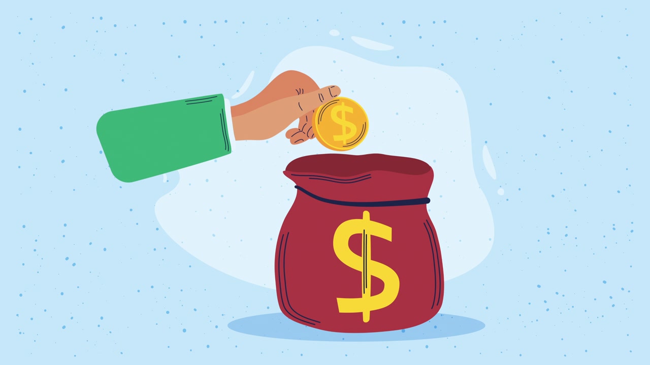 penge dollars i sæk animation