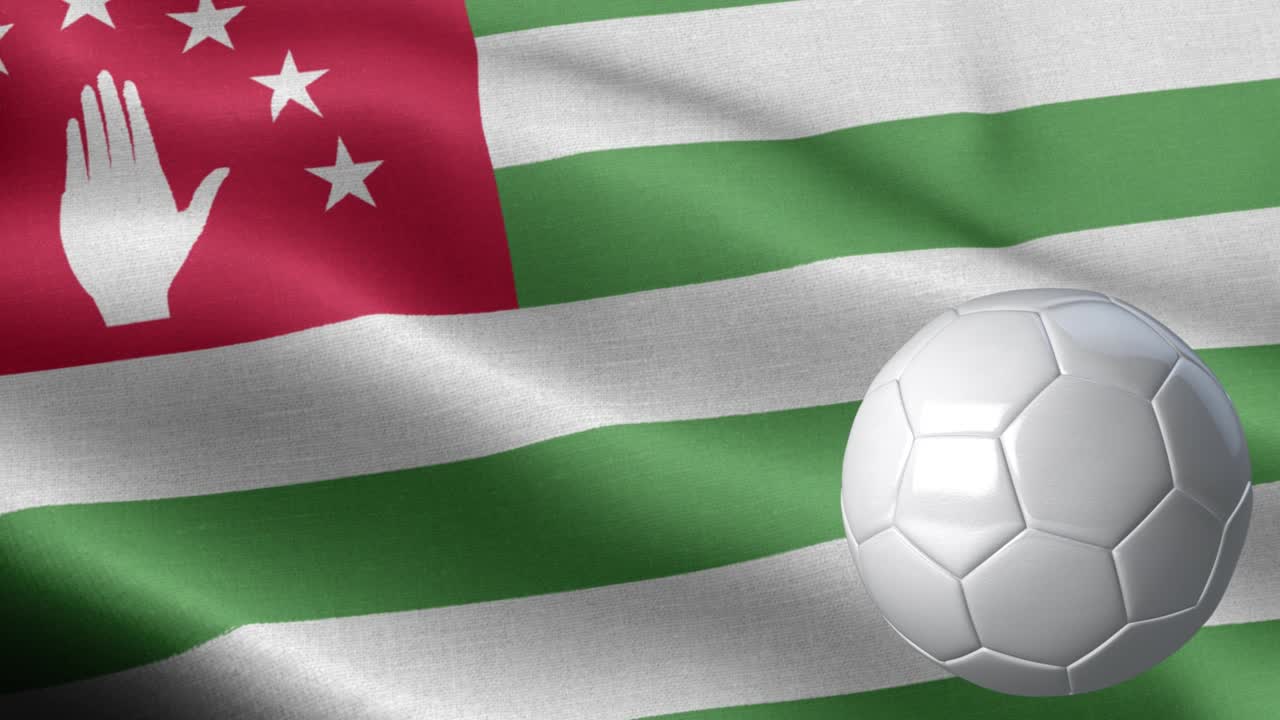 bandera de abjasia y pelota de fútbol - bandera de abjasia de alto detalle - bandera nacional abjasia patrón de onda elementos en bucle - textura de tela y bucle sin fin - bola de fútbol y bandera