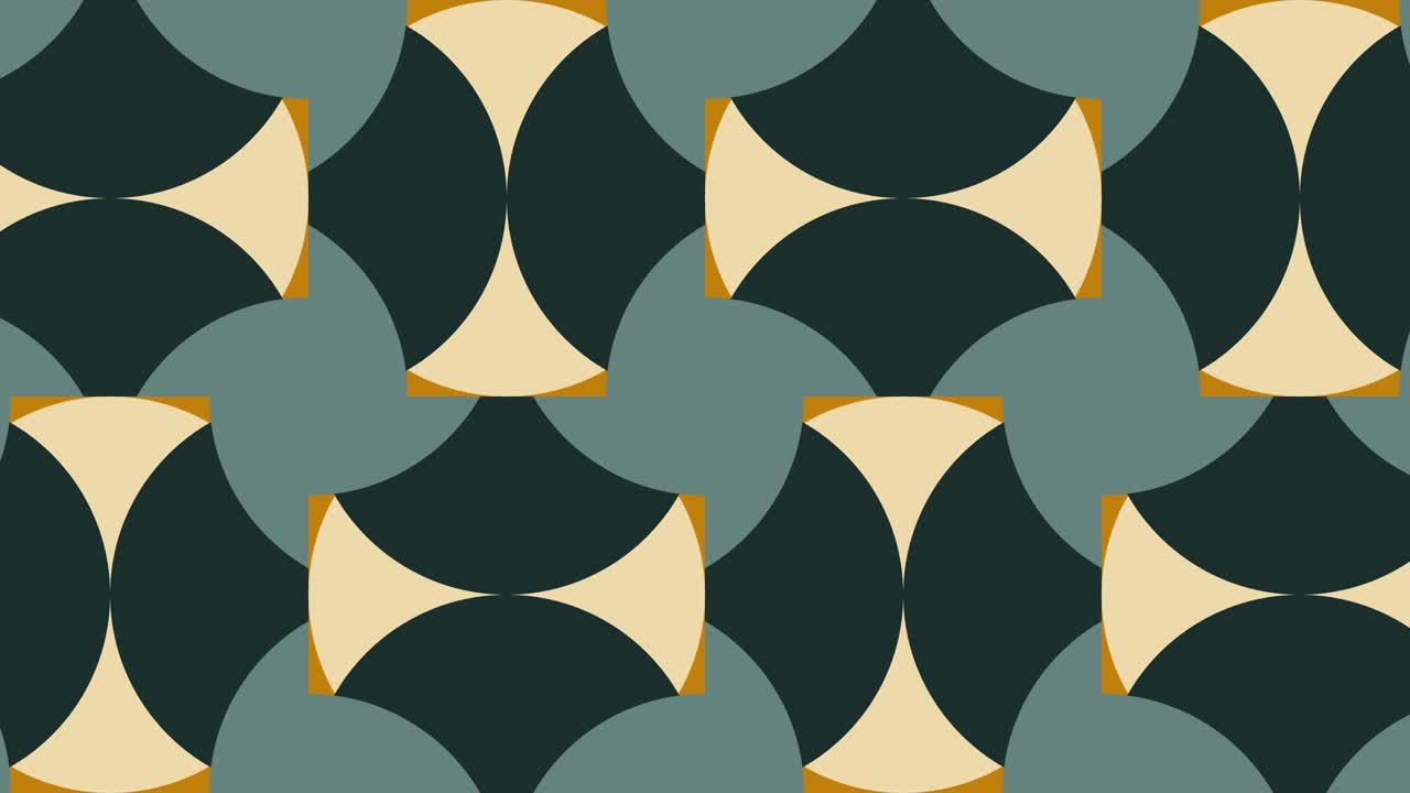 In a warm color palette, a seamless loop motion graphic animation is created. Mosaic of geometric animated tiles in a classic flat design