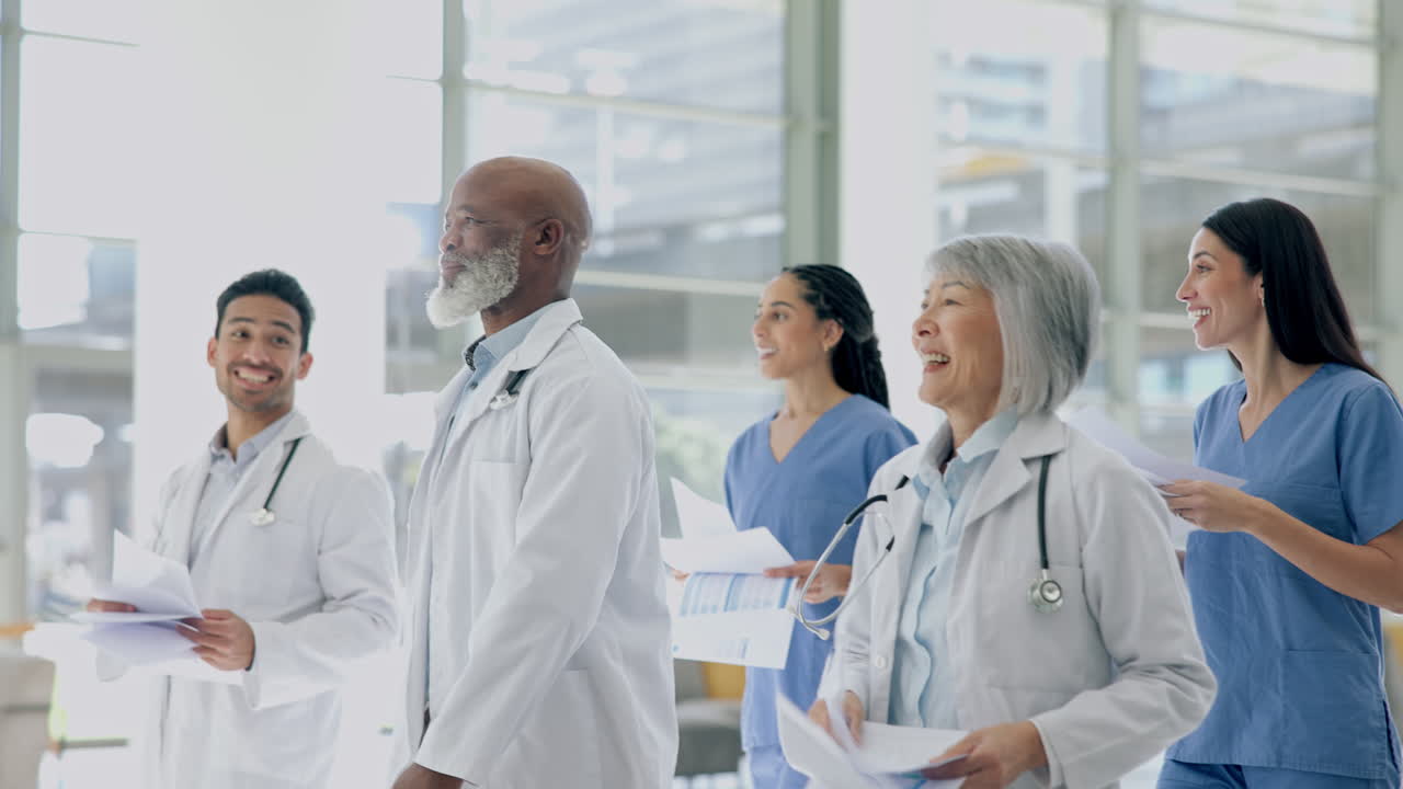 Teamwork, medical and tablet with doctors