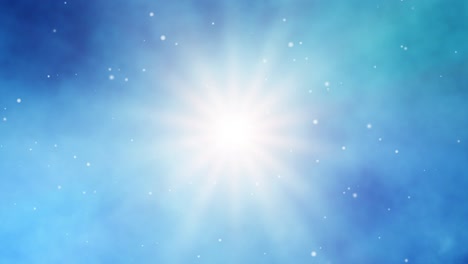 abstract blue background - celestial sunbeams: a dynamic journey through azure sky with floating particles