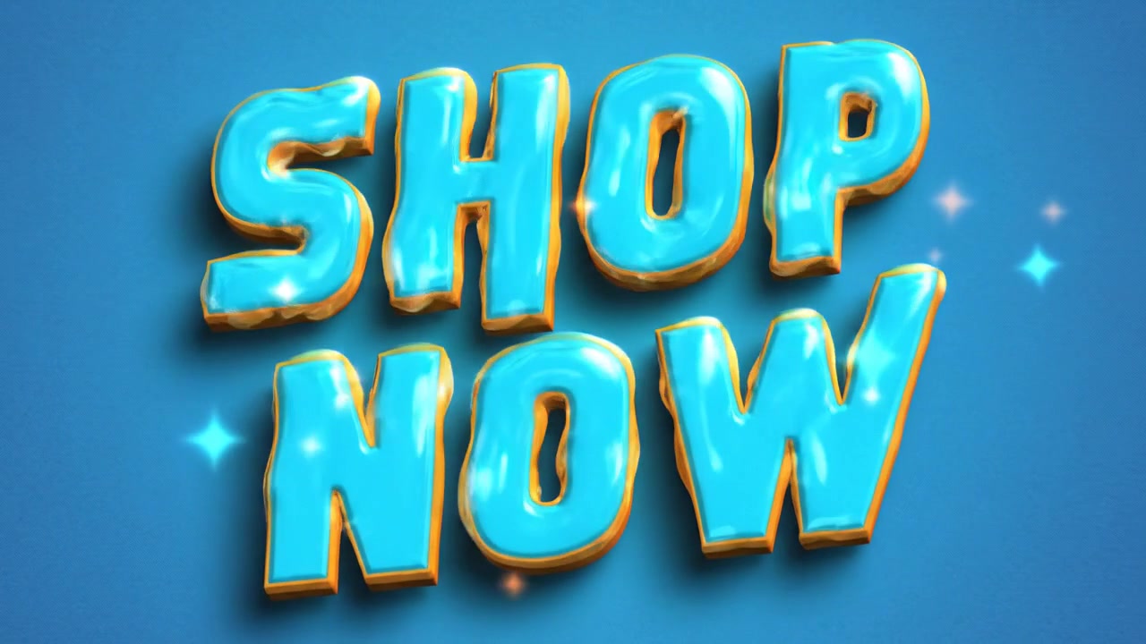 Animação de Banner de Texto Promocional 'Compre Agora' com Tipografia 3D Vibrante