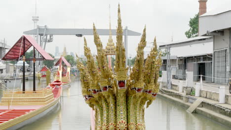 on display are the royal barges of anantanakkharat, a seven-headed nakkharat docked at the national museum in bangkok, thailand.