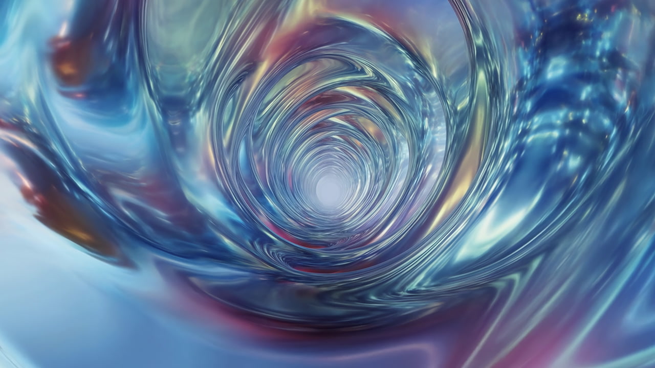 Hypnotic Glass Vortex Tunnel Swirling With Iridescent Blue And Rainbow Reflections Digital Artist Maps Motion
