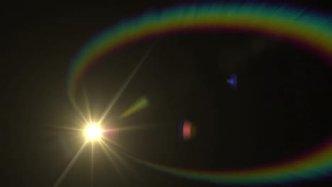 animación digital del punto de nacimiento de la luz y el destello de la lente contra un fondo negro