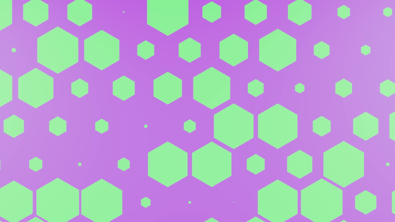 movimiento suave de hexágonos verdes sobre un fondo púrpura