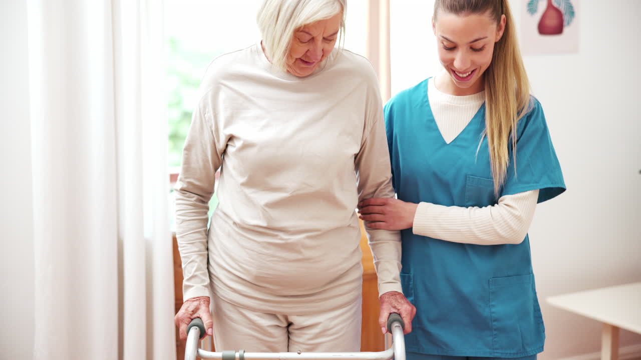 Senior, Hände oder Pflegekraft mit Rollator