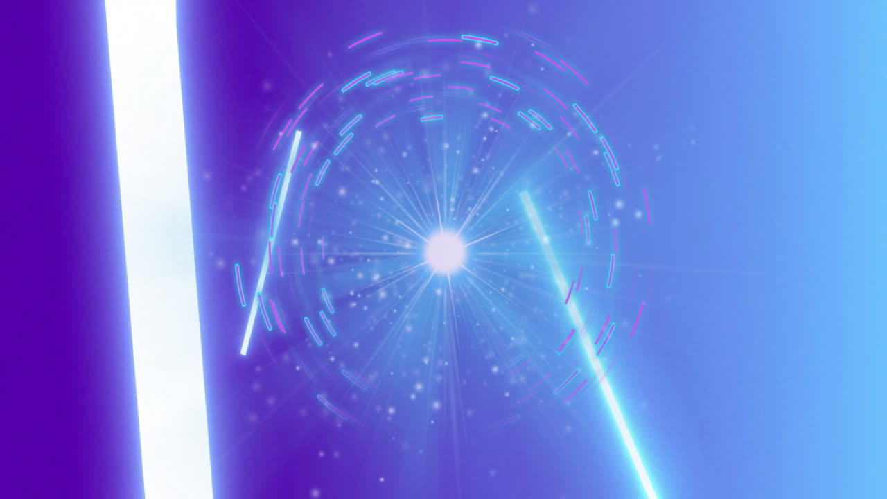 Animation of swirling lines and particles glowing on blue background