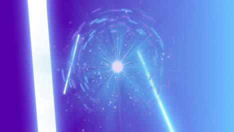 animation of swirling lines and particles glowing on blue background