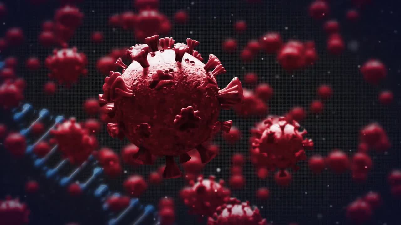 animación de células rojas del virus sobre el adn sobre fondo negro