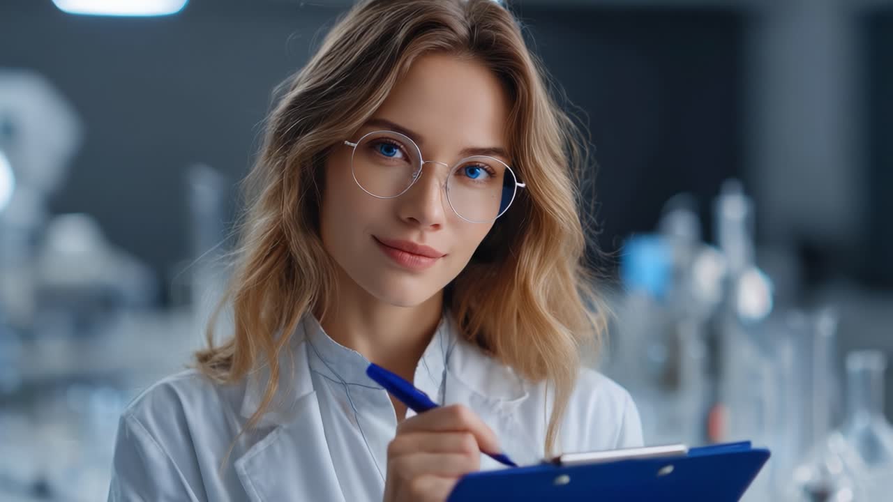 A Focused Researcher in a Laboratory Setting, Taking Notes on a Clipboard While Engaged in Scientific Investigation and Experimentation