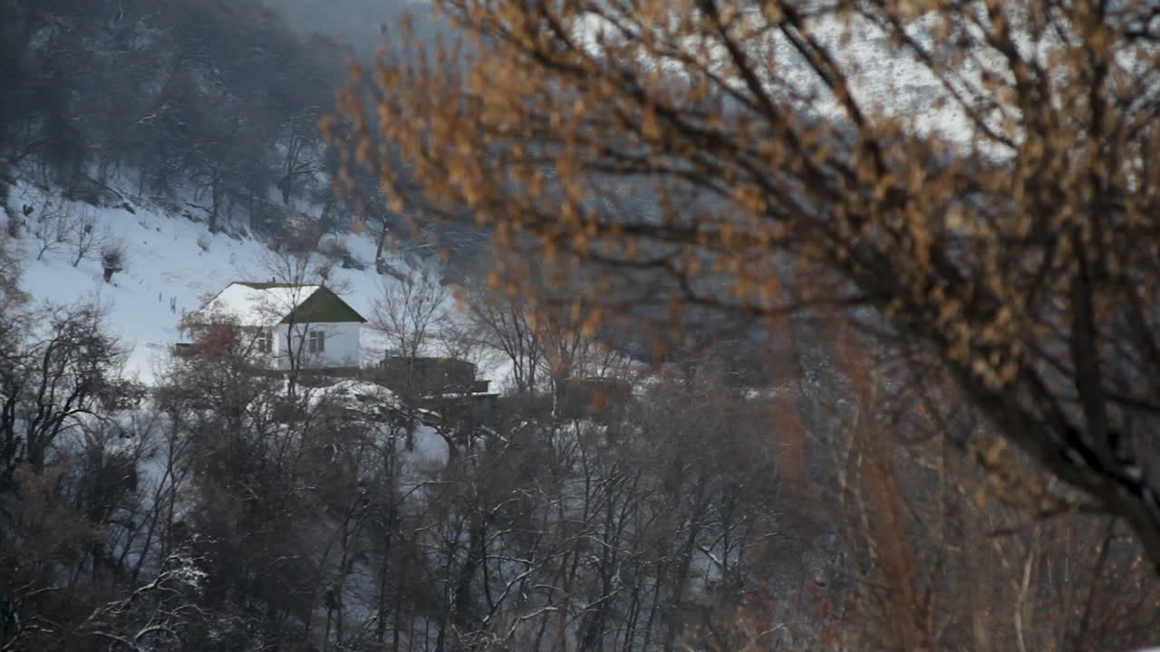 Cabin in the snowy woods, Kazakhstan