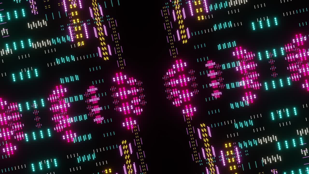 mosaico de píxeles abstractos flotantes de color neón