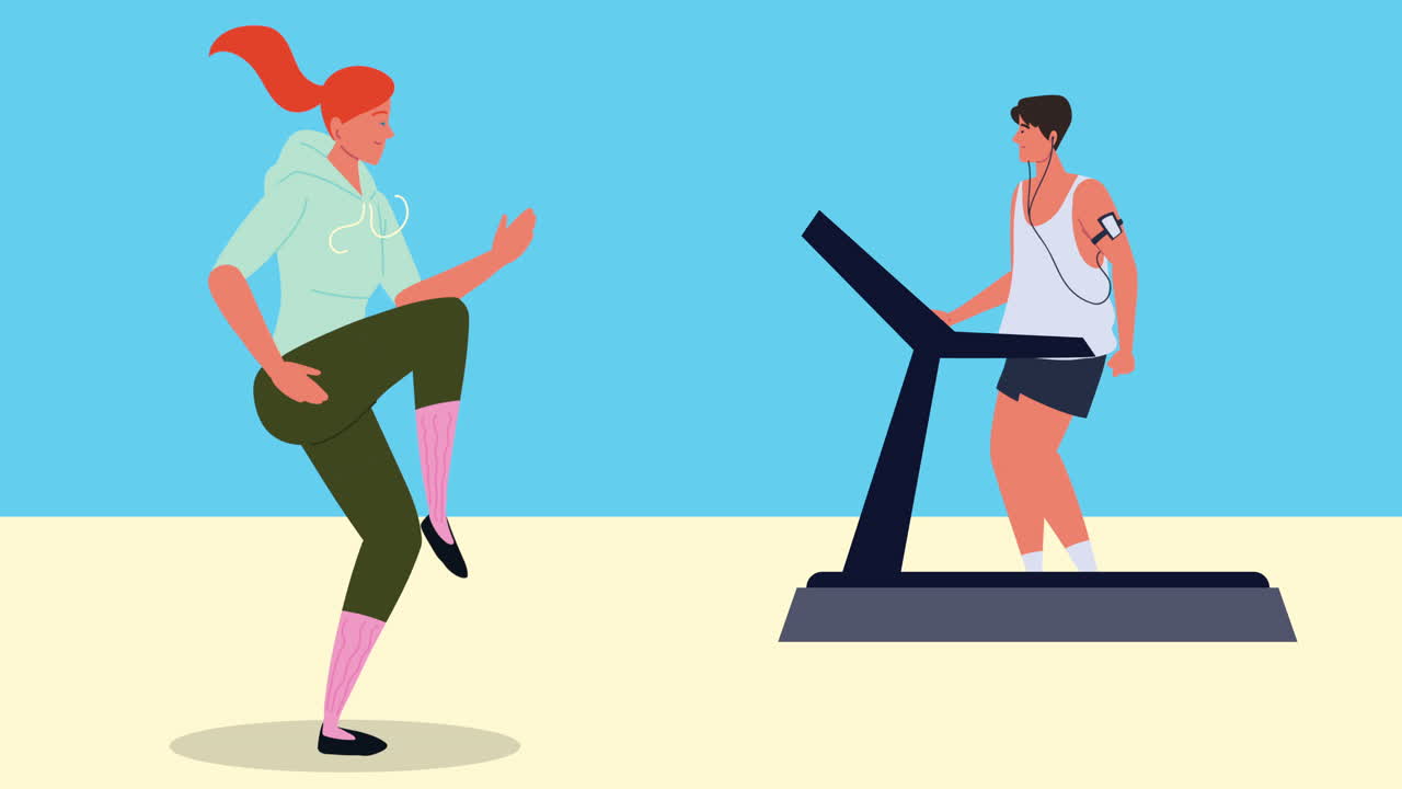 기 기계 에서 운동 을 하는 부부