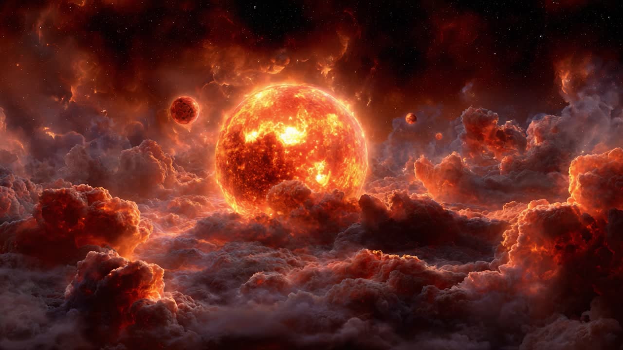 A Stunning Cosmic Display of Fiery Stars and Churning Clouds Against a Dark Space Background Capturing the Beauty of Celestial Phenomena