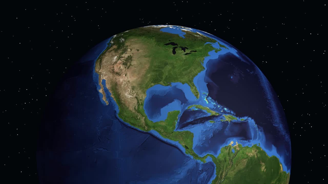 Un globo 3D ruota e zooma dallo spazio a una posizione specifica in Messico.