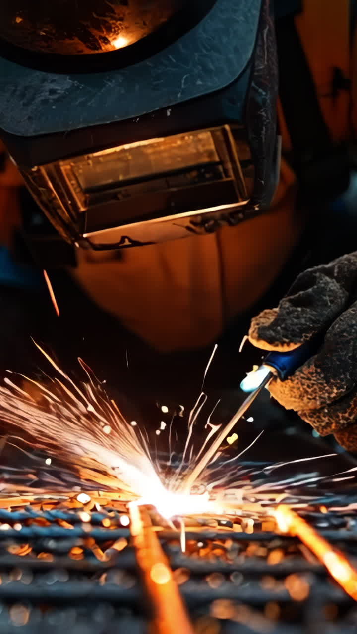 A man in a yellow jacket is working on a metal structure. Concept of hard work and dedication, as the man is focused on his task