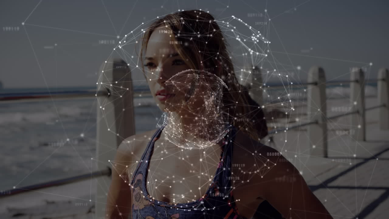 animación del globo de conexiones sobre la pareja corriendo al aire libre