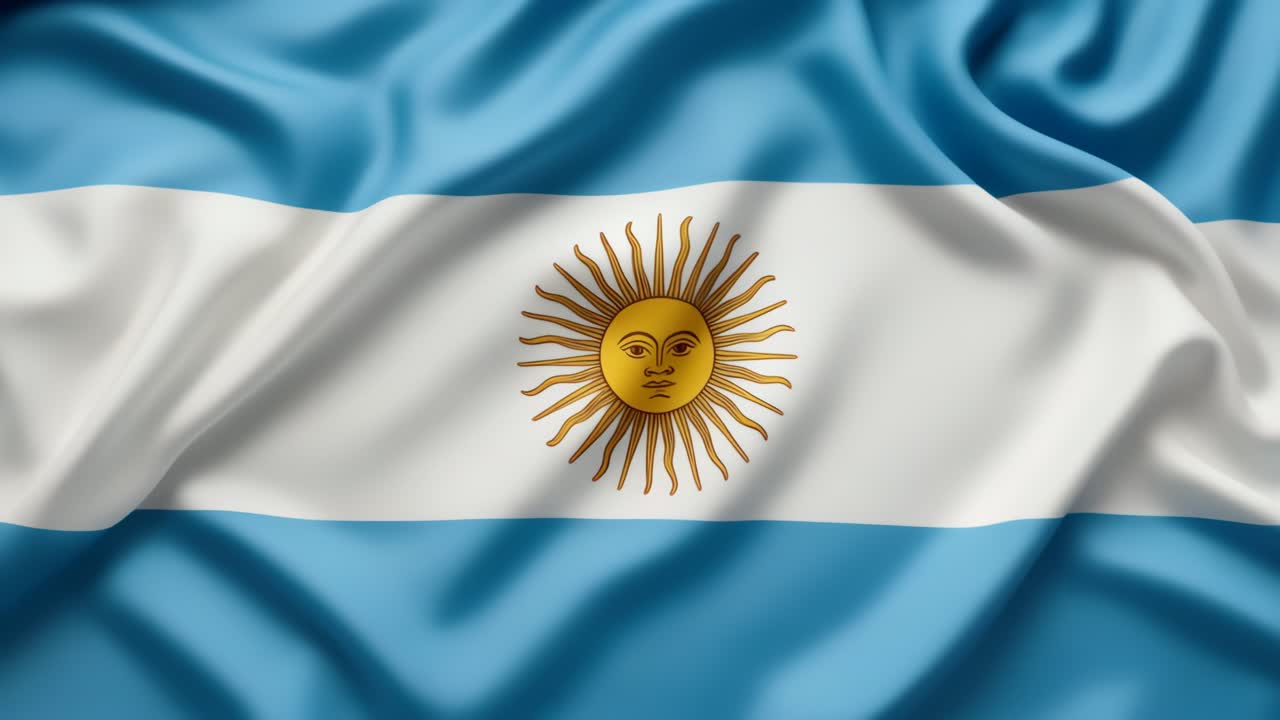 A close-up video of the Argentine flag waving, showcasing its vibrant blue and white stripes