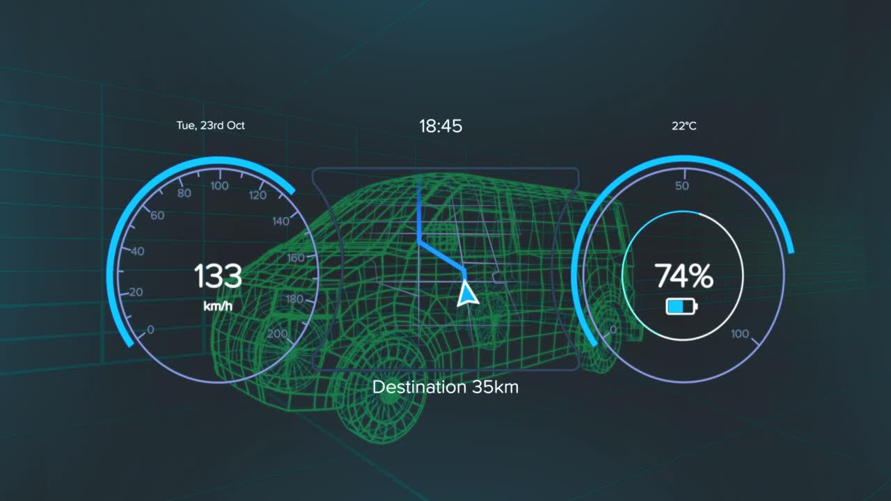 Animation of network of connections with icons over scope scanning