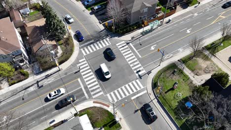 this 4k drone shot shows an intersection in east york which is a suburb in toronto canada