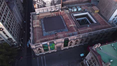 Aerial-view-looking-down-over-Museo-Chileno-de-Arte-Precolombino-Pre-Colombian-Museum,Chile