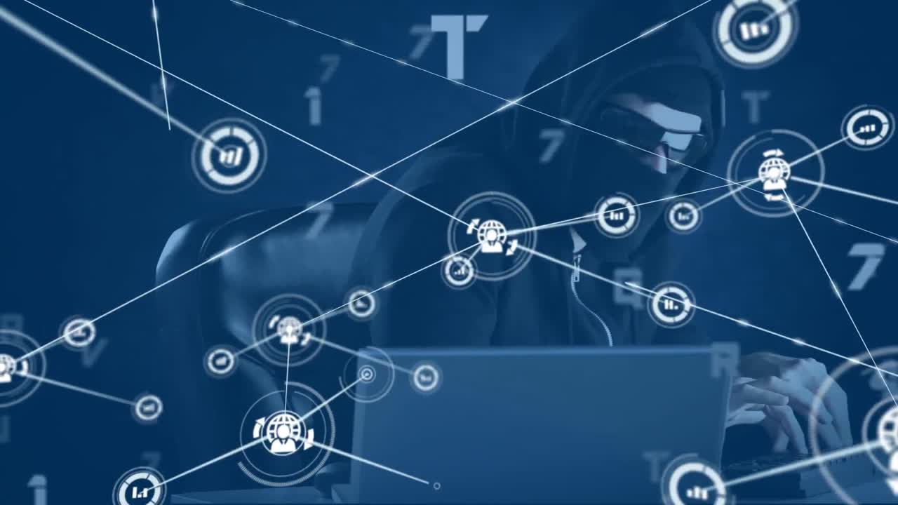 컴퓨터를 사용하여 해커를 통해 연결 네트워크의 애니메이션