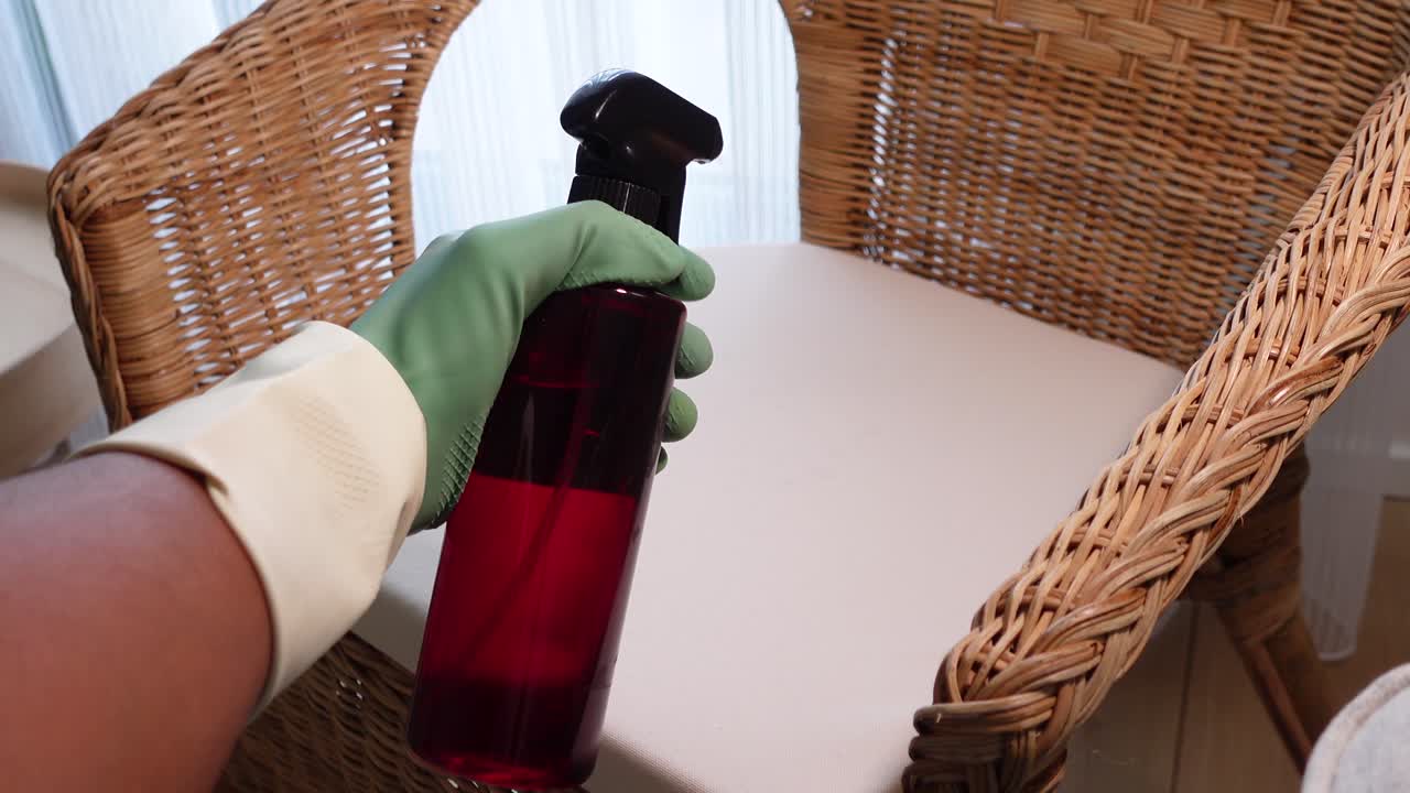 Cleaning a Wicker Chair with a Spray Bottle