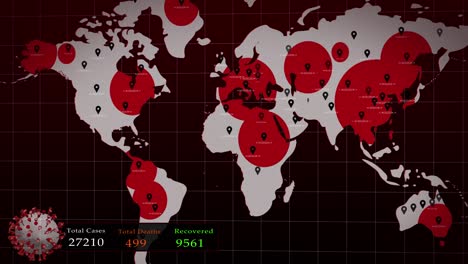 world map of corona virus coivd-19 infection and cases display