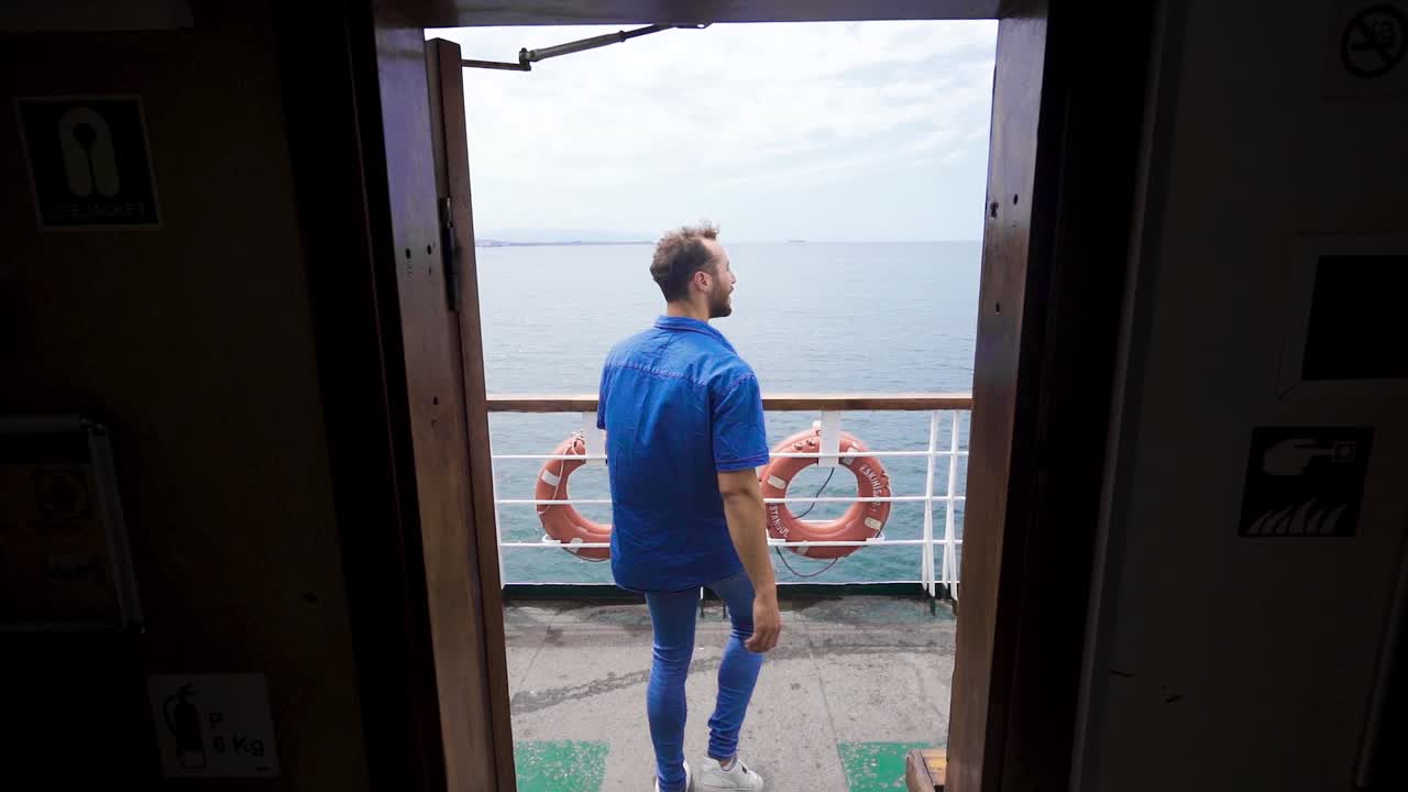 Traveling on a cruise ship. Slow Motion.