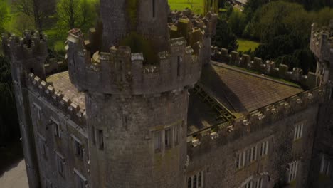 aerial tilt of charleville castle featuring its details, ending on its tower