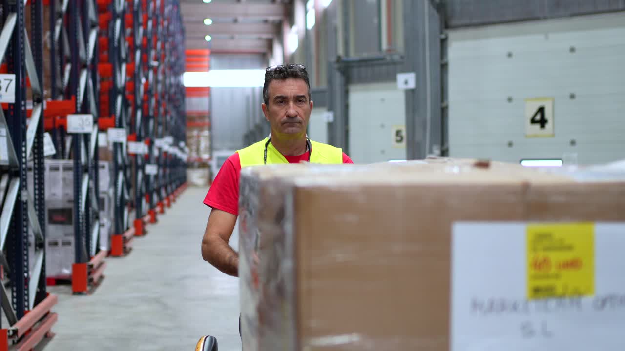 Warehouse worker carrying a large package