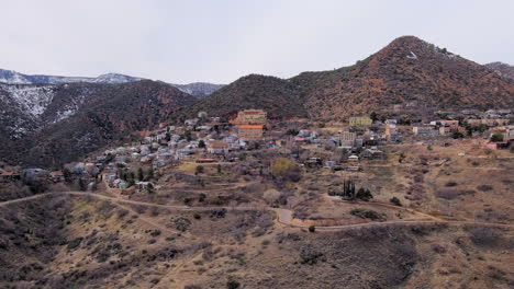 jerome, arizona is a mining town in the black hills of yavapai county - aerial establishing shot