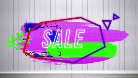 animation of sale text in retro speech bubble over abstract background