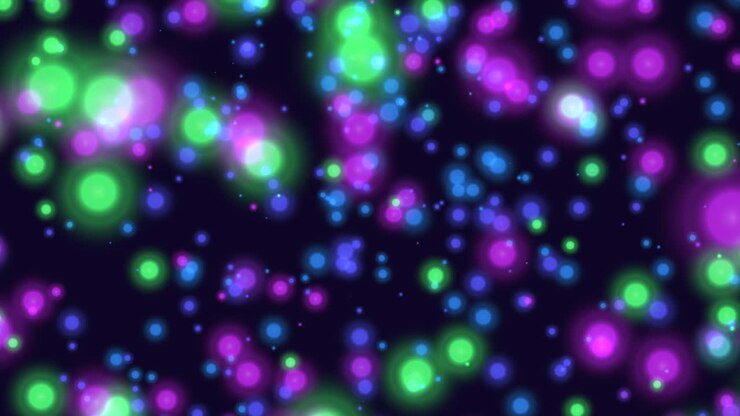 Floating purple and yellow dot pattern on black background