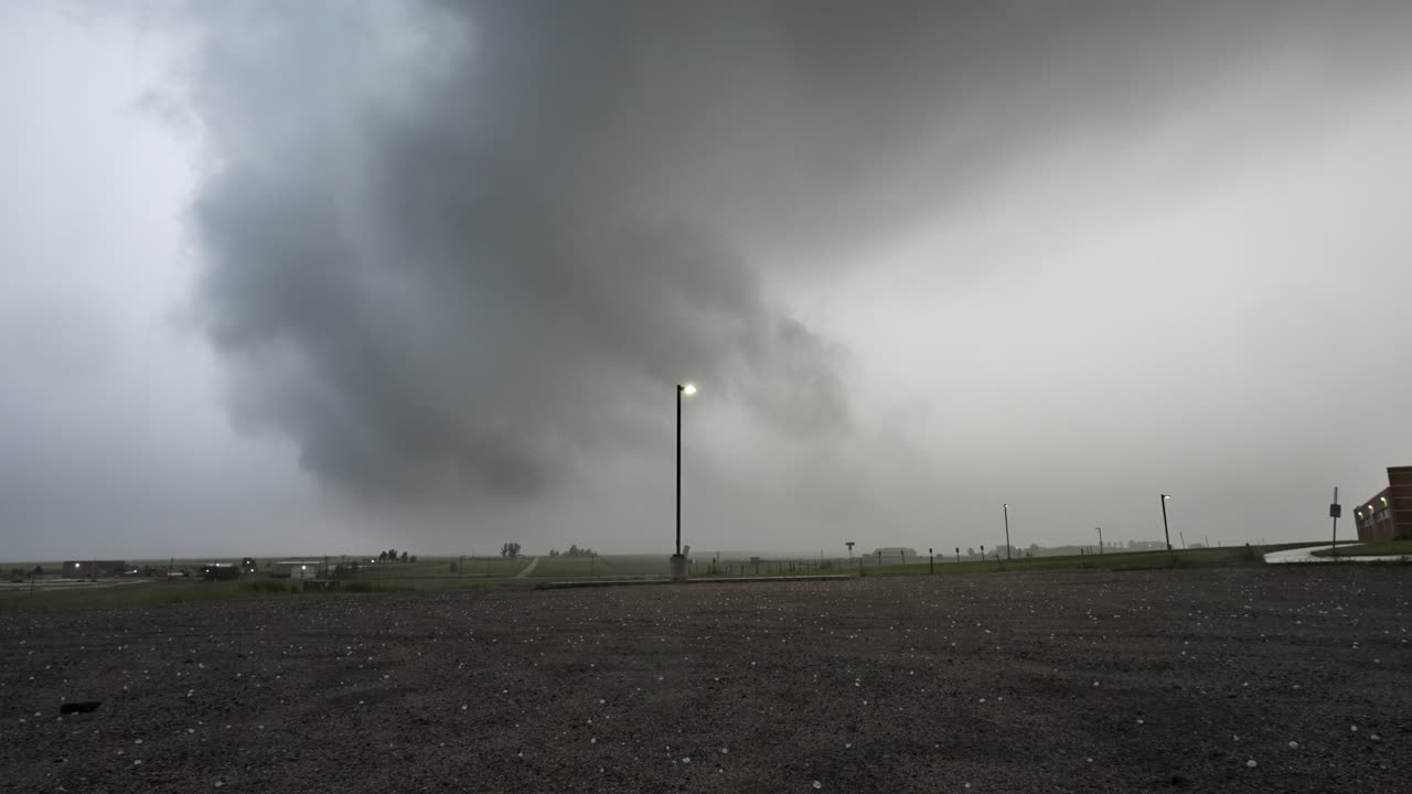 Dark Textured Storm Clouds With Large Hail Falling Onto The Ground