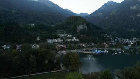 Aerial-view-of-the-great-lakes-in-Switzerland-situated-in-the-valley-surrounded-by-the-mountains