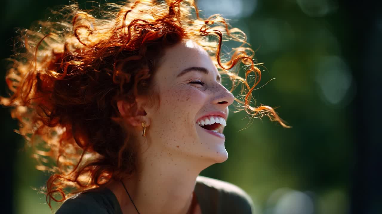 Un'espressione gioiosa catturata in due immagini: la bellezza della risata e dei capelli ricci sotto la luce naturale, che mostrano pura felicità e gioia in ogni momento