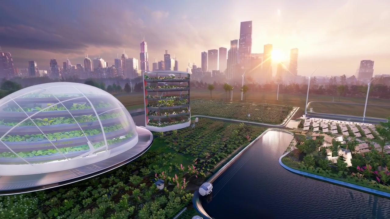 Futuristic Sustainable City with Smart Farms and Renewable Energy