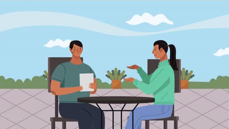 couple in restaurant outdoor scene animation